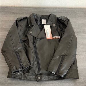 Harley-Davidson Youth Black Moto Jacket with Orange Logo Detail NWT